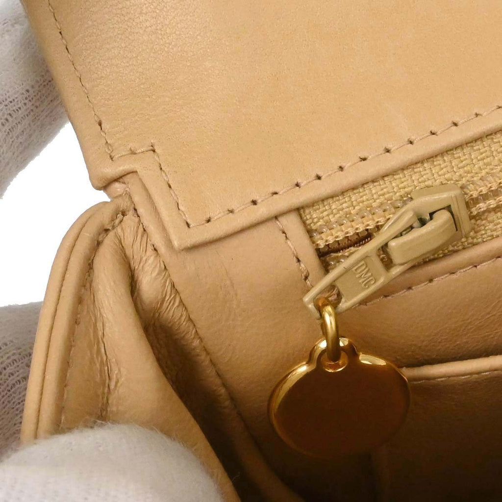 Chanel Vintage Top Handle Flap Bag Quilted Lambskin Beige Leather Handbag