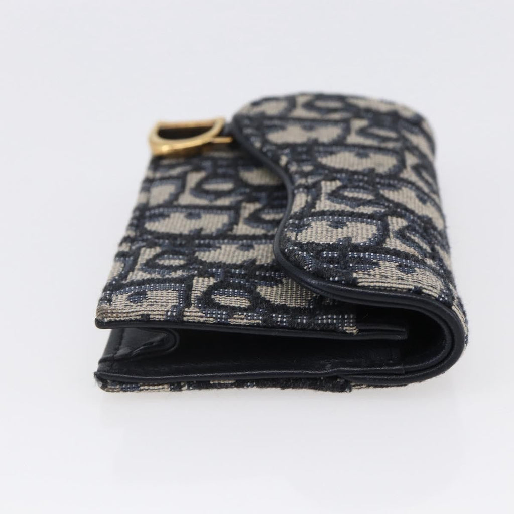 Christian Dior Saddle Card Case Oblique Canvas Navy Canvas Card Holders Accessory (Pre-Owned)