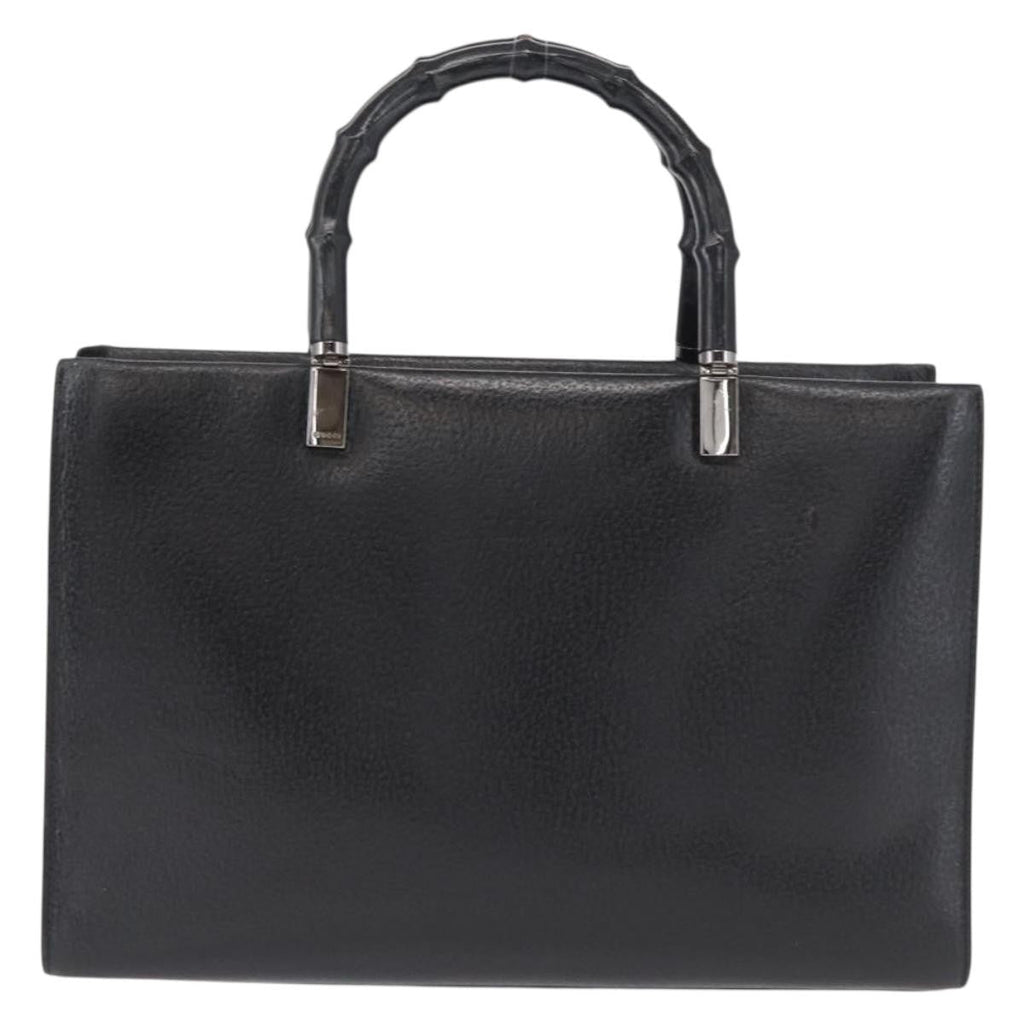 Gucci Vintage Bamboo Handle Bag Leather Black Leather Handbag (Pre-Owned)