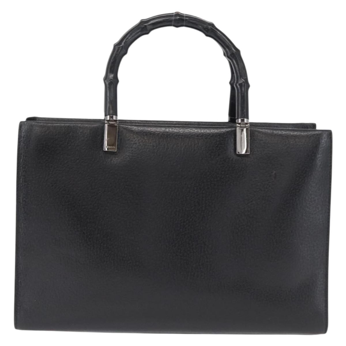 Gucci Vintage Bamboo Handle Bag Leather Black Leather Handbag (Pre-Owned)