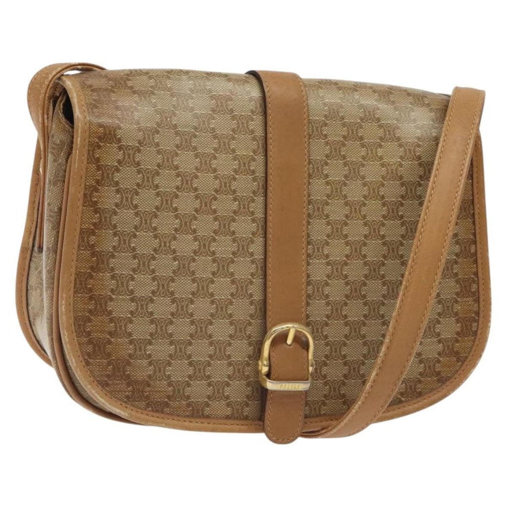 Celine Vintage Macadam Shoulder Bag Canvas And Leather Beige Canvas Shoulder Bag Bag