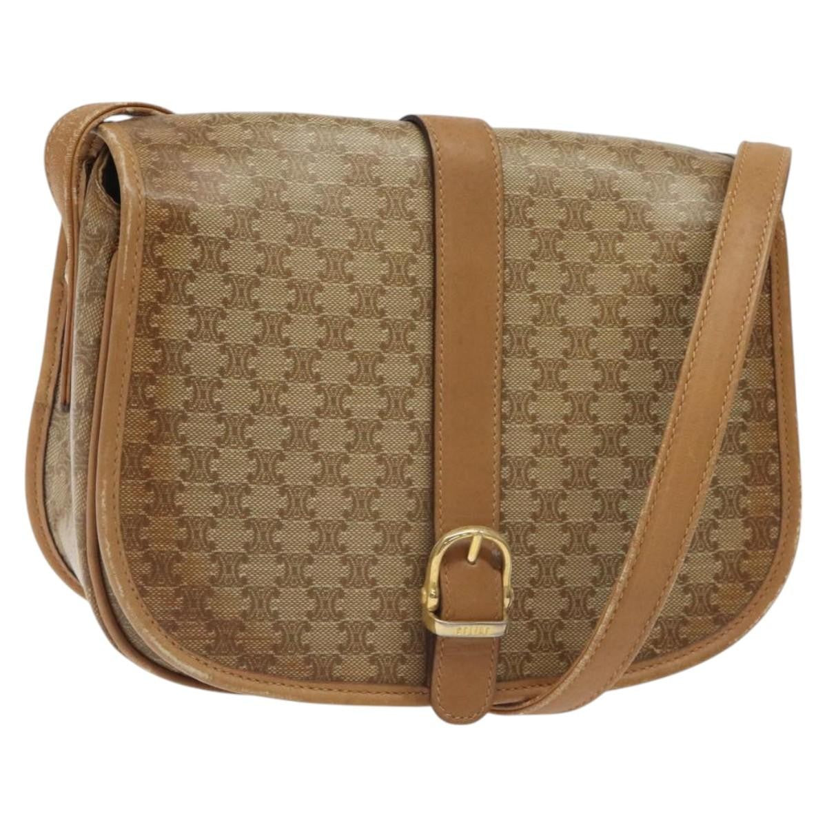 Celine Vintage Macadam Shoulder Bag Canvas And Leather Beige Canvas Shoulder Bag Bag