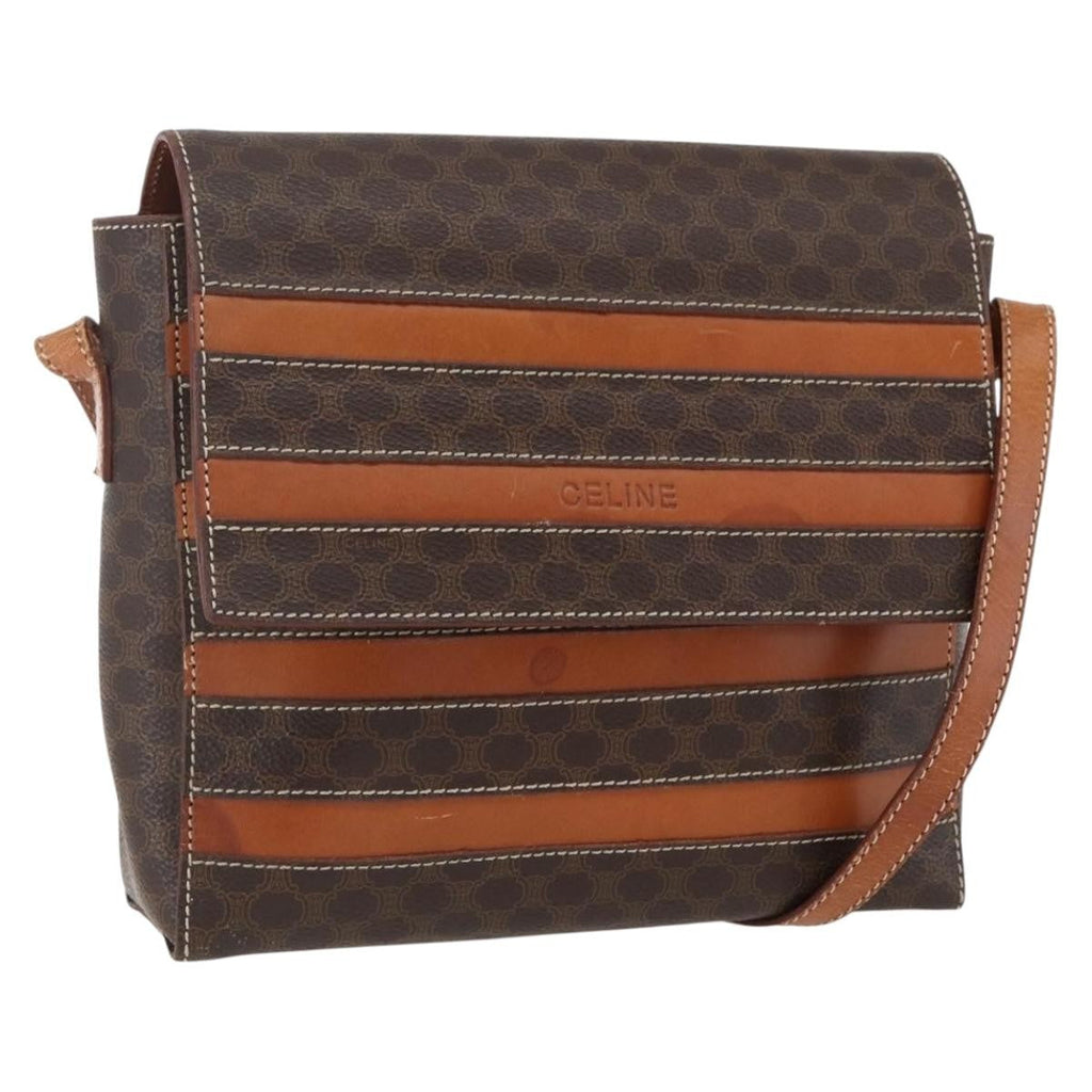 Celine Vintage Macadam Shoulder Bag Canvas And Leather Brown Canvas Shoulder Bag Bag