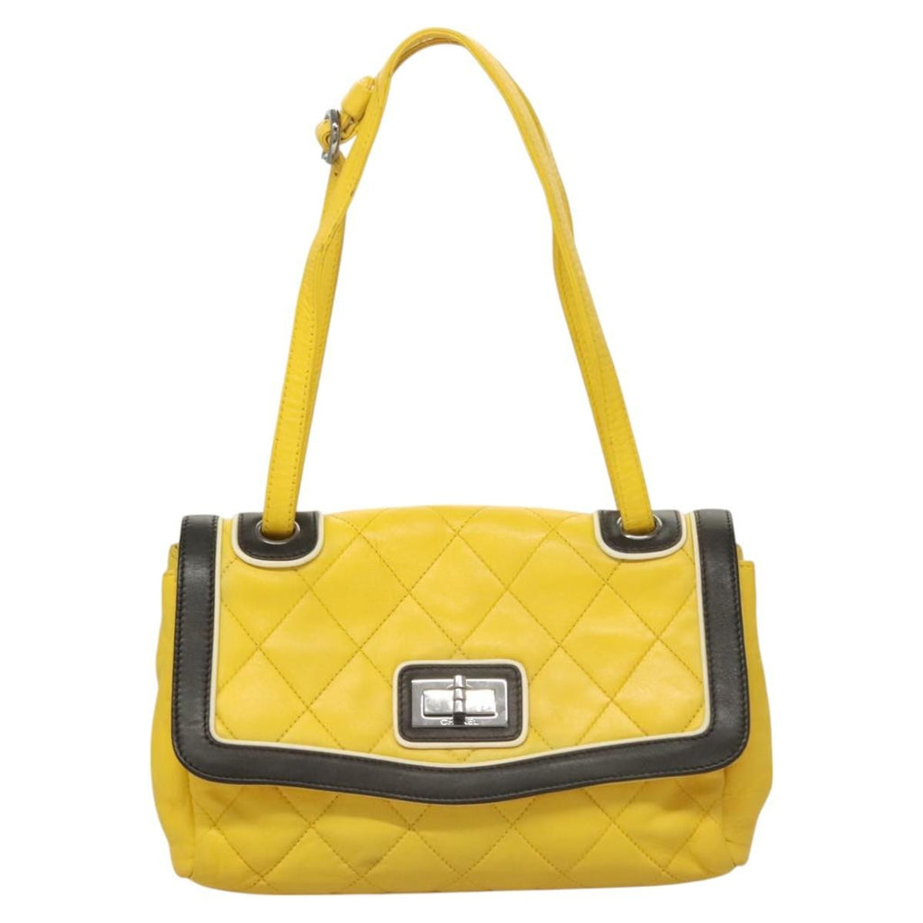 Chanel Two Tone Mademoiselle Lock Flap Bag Quilted Lambskin Yellow Leather Shoulder Bag Bag