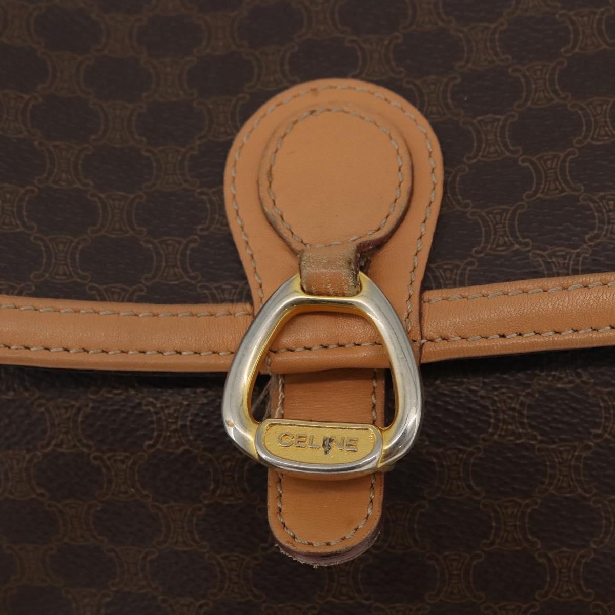 Celine Vintage Macadam Shoulder Bag Canvas And Leather Brown Canvas Shoulder Bag Bag