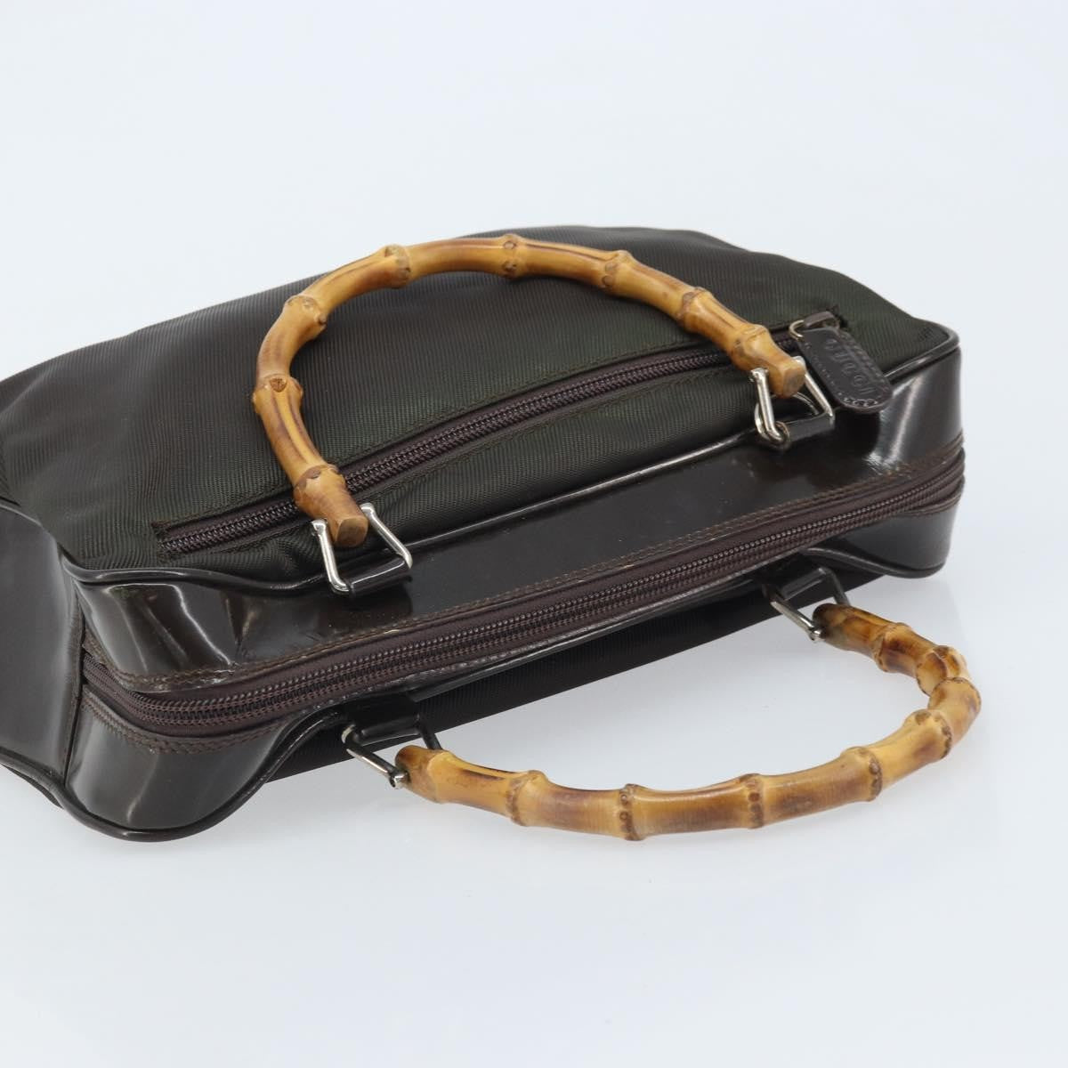 Gucci Vintage Bamboo Handle Bag Nylon Brown Nylon Handbag (Pre-Owned)
