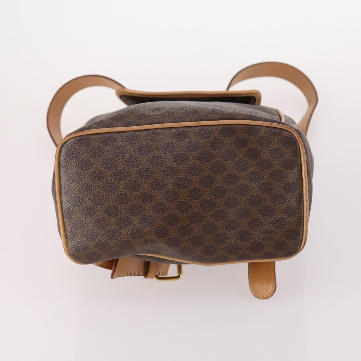 Celine Vintage Drawstring Flap Backpack Macadam Coated Canvas Brown Canvas Backpack Bag