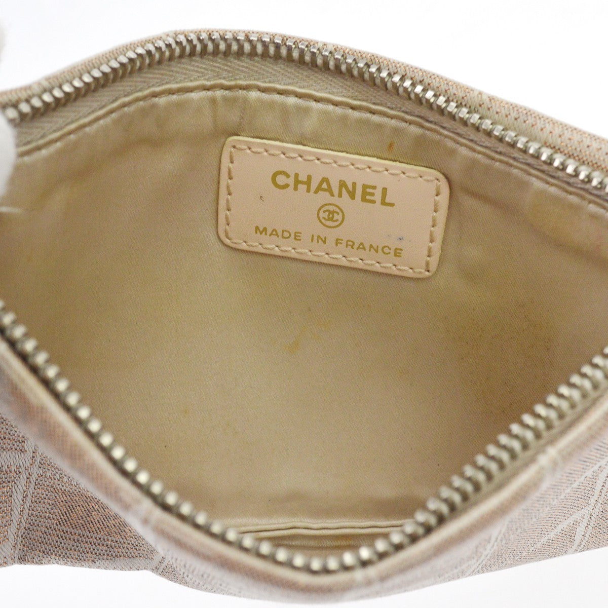 Chanel Travel Line Zip Pouch Nylon Beige Nylon Clutche & Pouche Bag