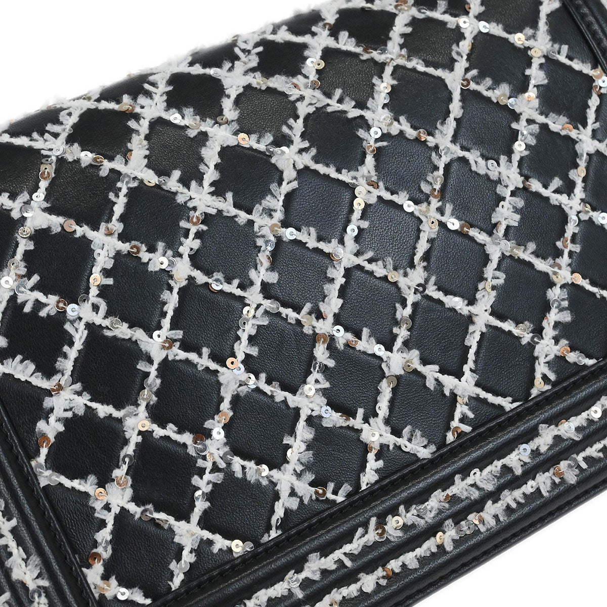 Chanel Boy Flap Bag Sequin Quilted Calfskin Black Leather Shoulder Bag Bag