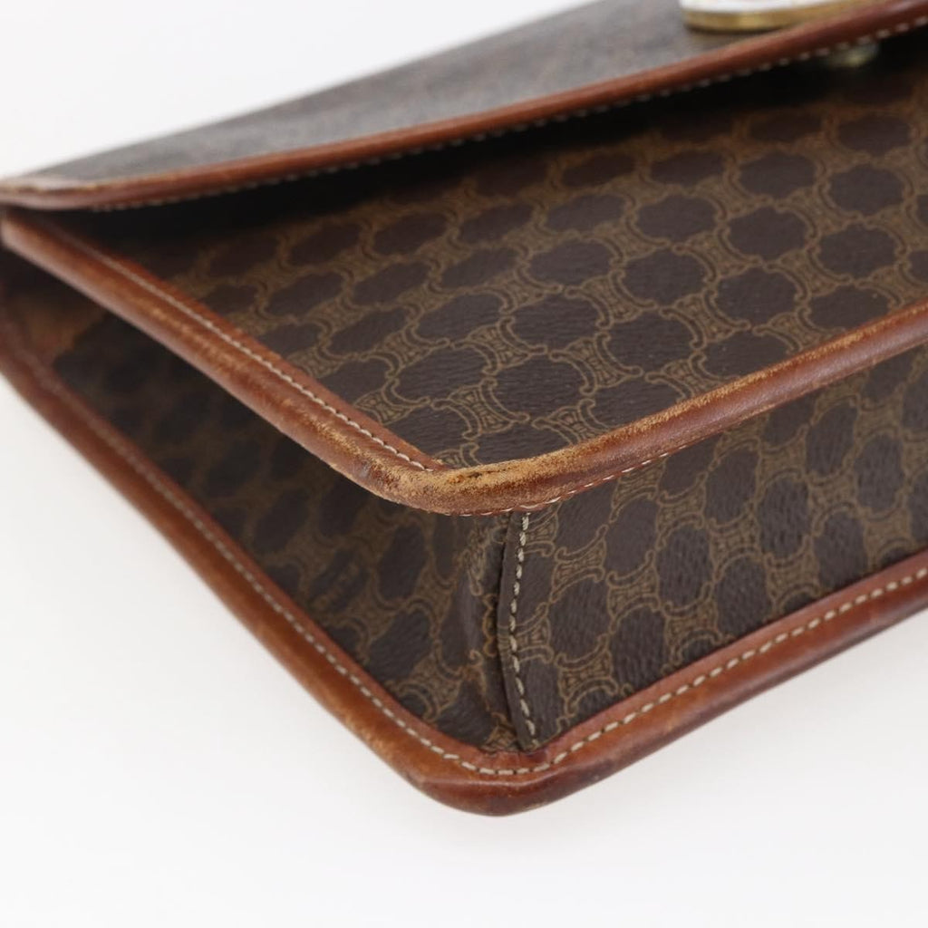 Celine Circle Logo Macadam Pouch Canvas And Leather Brown Canvas Clutche & Pouche Bag