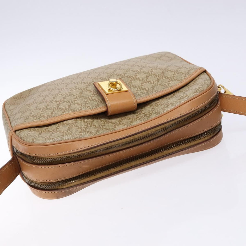 Celine Vintage Macadam Shoulder Bag Canvas And Leather Beige Canvas Bag