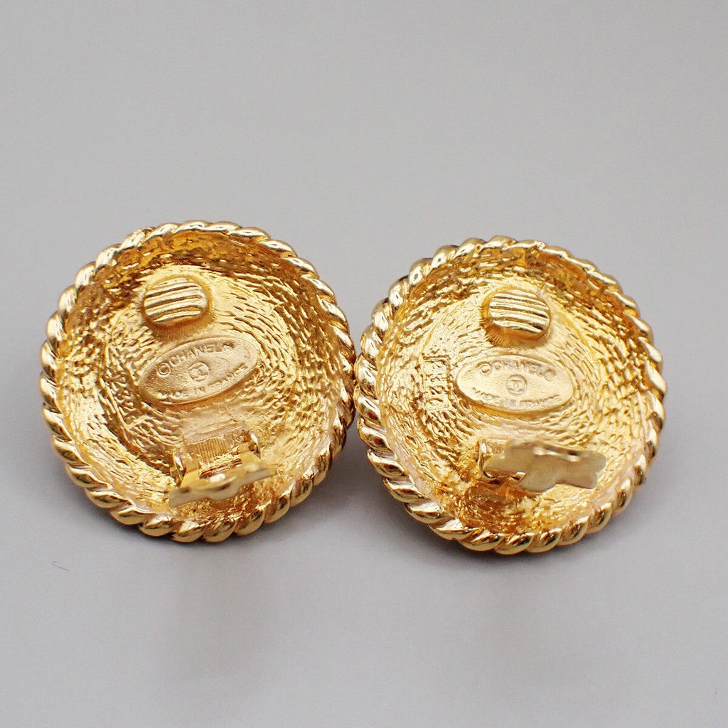 Chanel Vintage Round Chain Clip-On Earrings Metal With Faux Pearl Gold Gold_Plated Earrings Jewelry