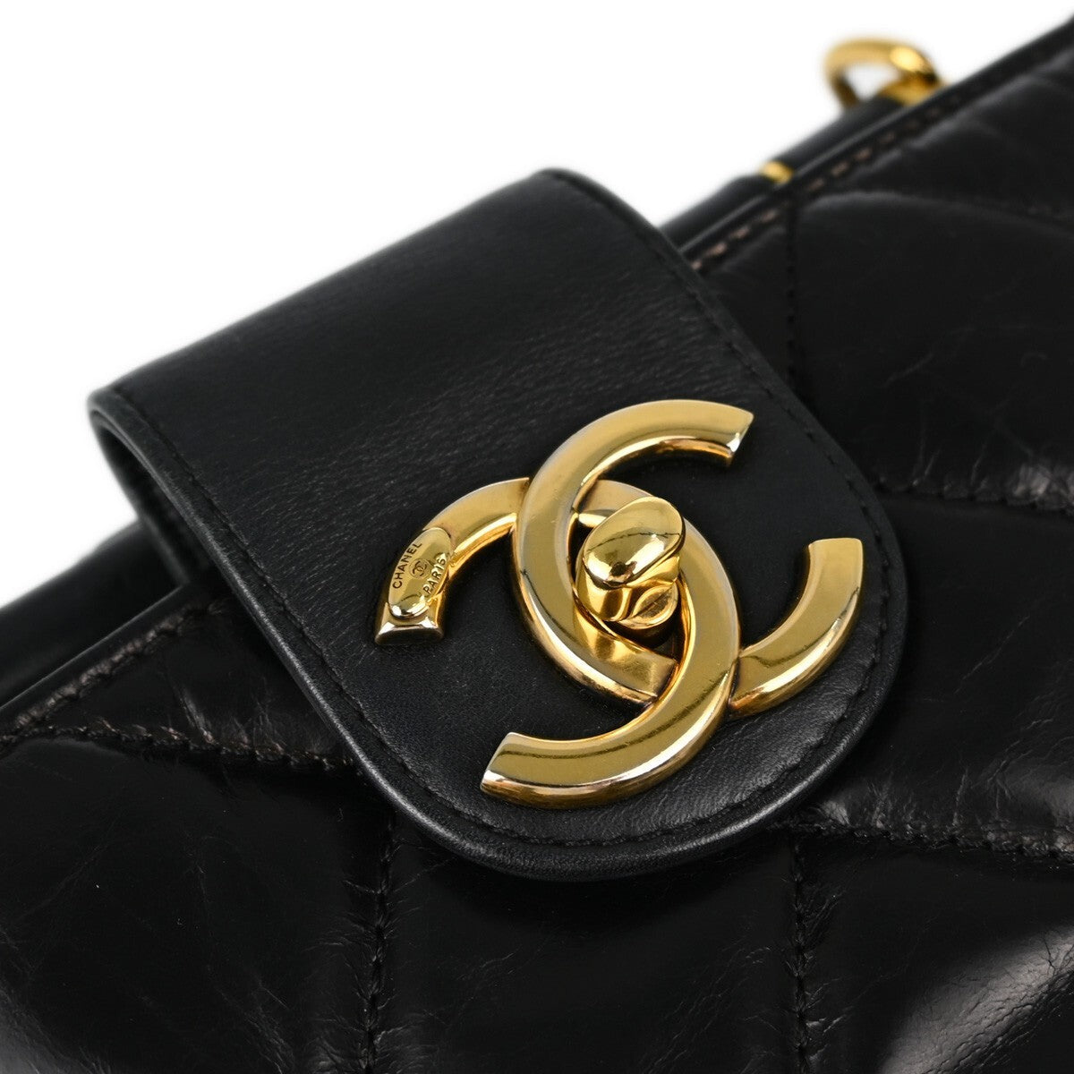 Chanel Gold Bar Tote Quilted Aged Calfskin Black Leather Tote Bag Bag