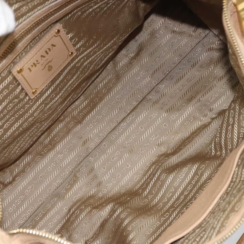 Prada Front Zip Convertible Satchel Cervo Leather Beige Leather Handbag