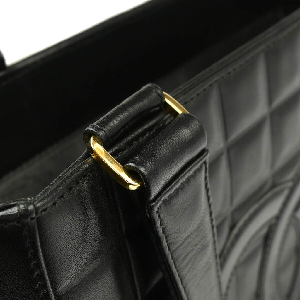 Chanel Chocolate Bar Cc Tote Quilted Leather Black Leather Tote Bag Bag