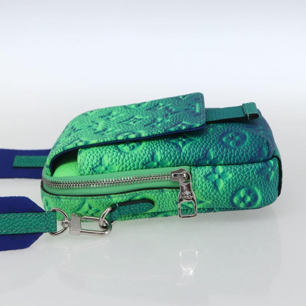 Louis Vuitton Double Phone Pouch Nm Monogram Shadow Leather Green Leather Clutche & Pouche Bag