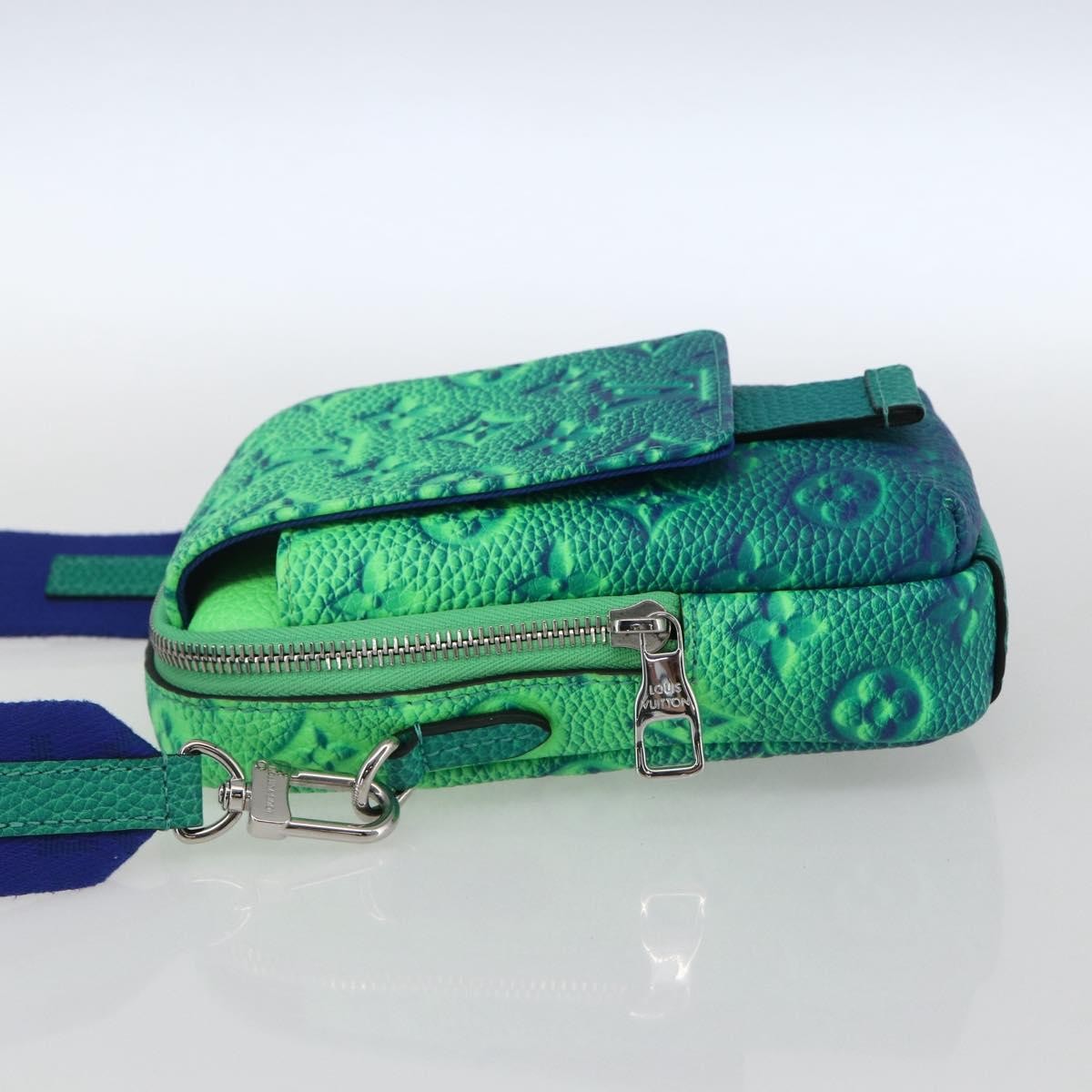 Louis Vuitton Double Phone Pouch Nm Monogram Shadow Leather Green Leather Clutche & Pouche Bag