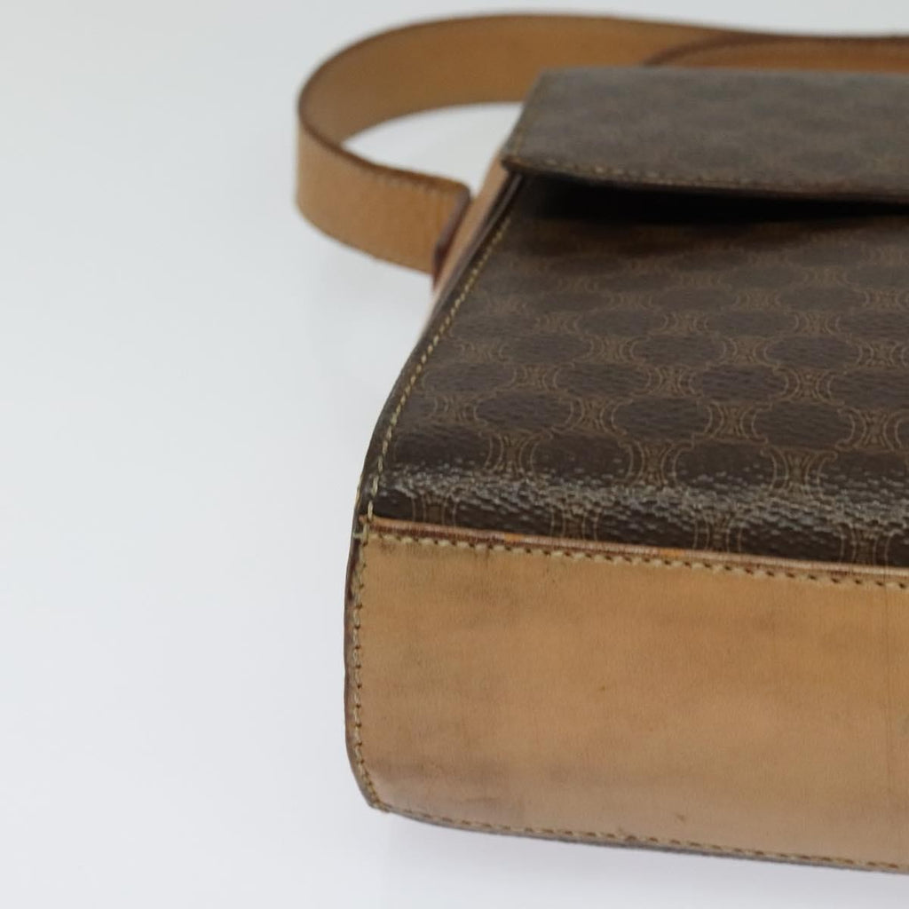 Celine Vintage Macadam Circle Logo Shoulder Bag Canvas And Leather Brown Canvas Shoulder Bag Bag
