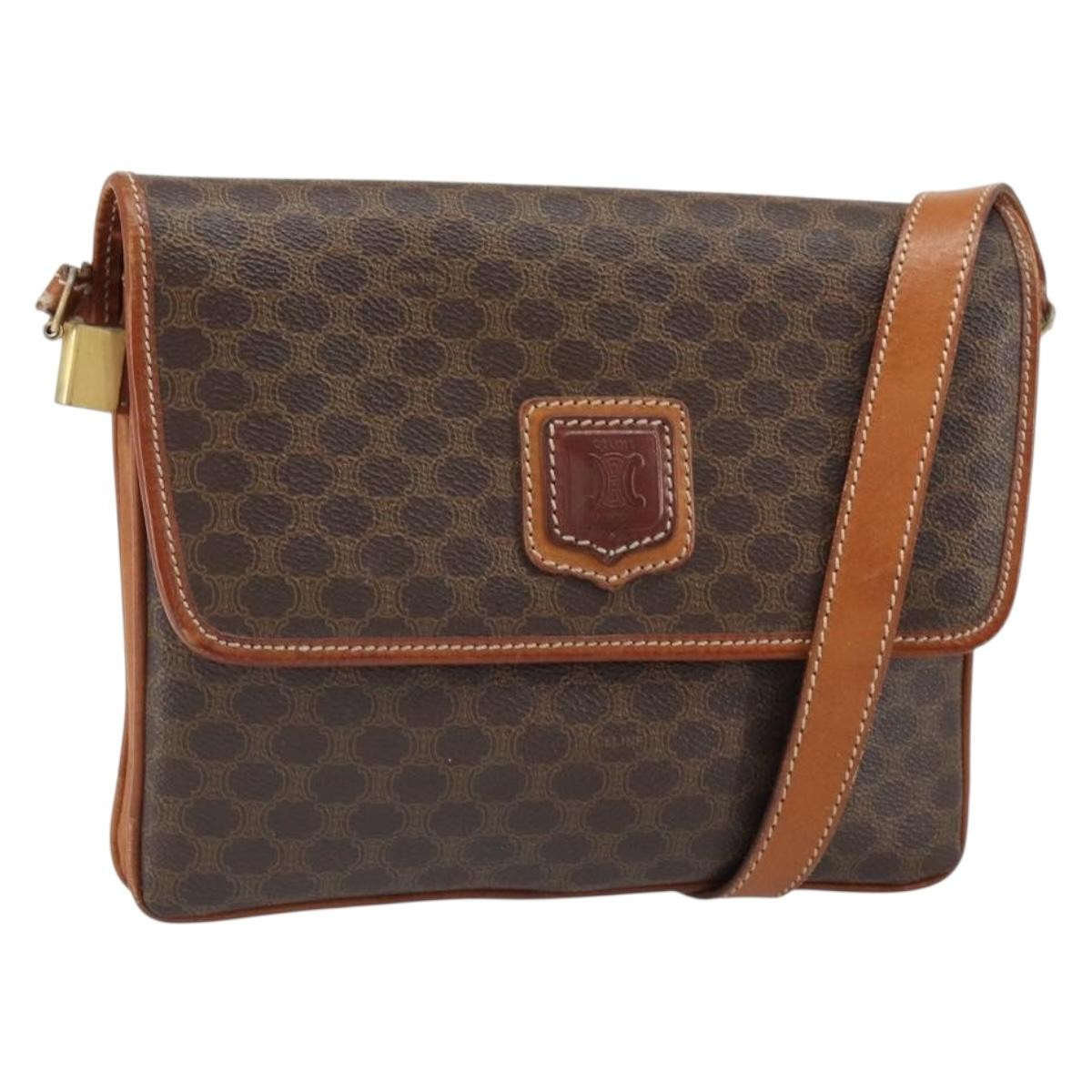 Celine Vintage Macadam Shoulder Bag Canvas And Leather Brown Canvas Shoulder Bag Bag