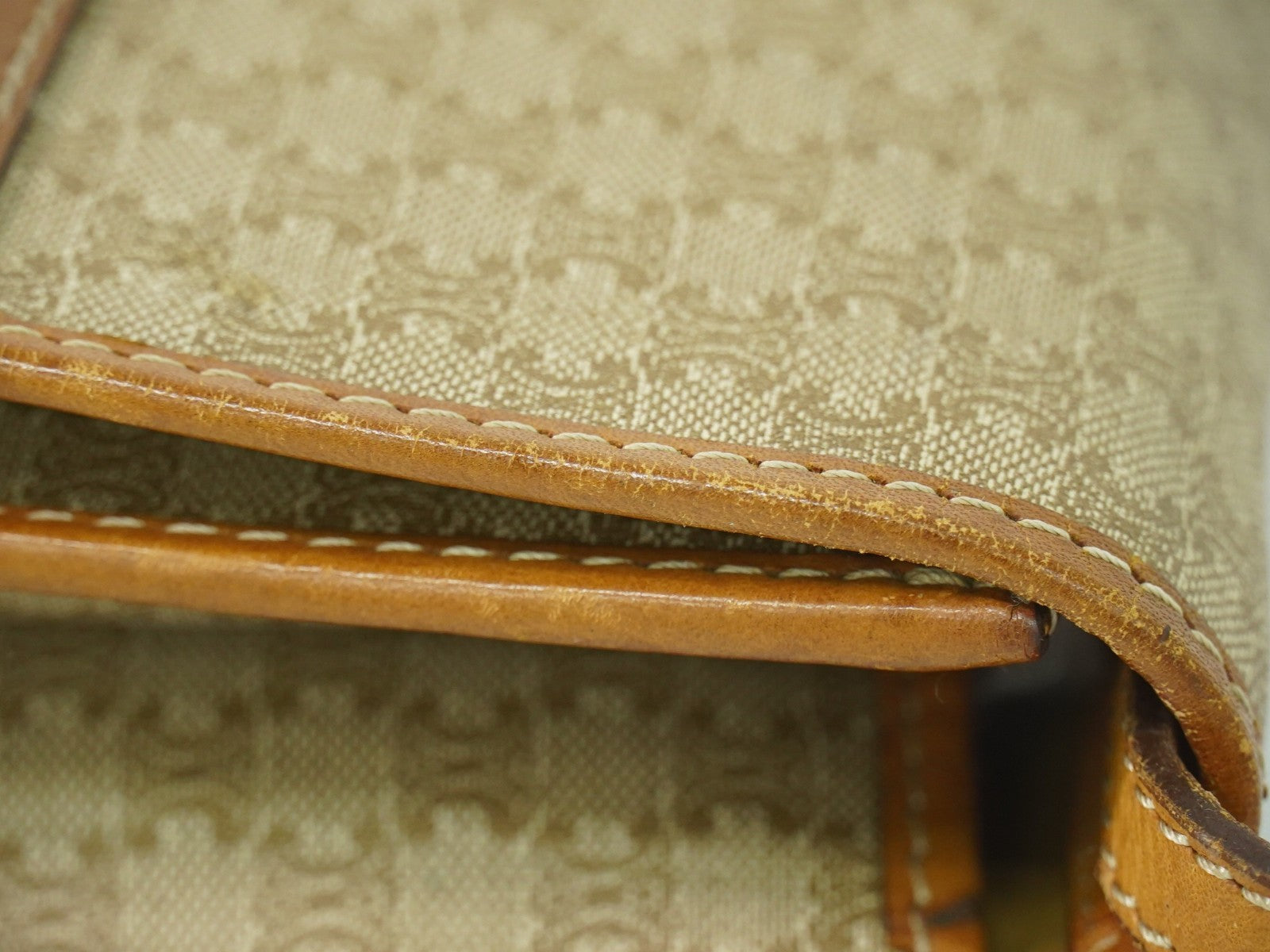Celine Vintage Macadam Shoulder Bag Canvas Beige Canvas Shoulder Bag Bag