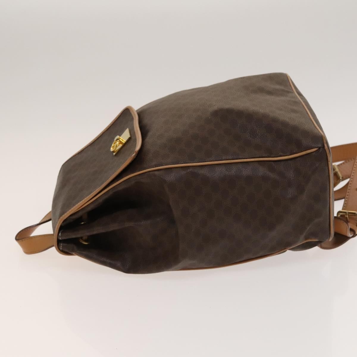 Celine Vintage Drawstring Flap Backpack Macadam Coated Canvas Brown Canvas Backpack Bag