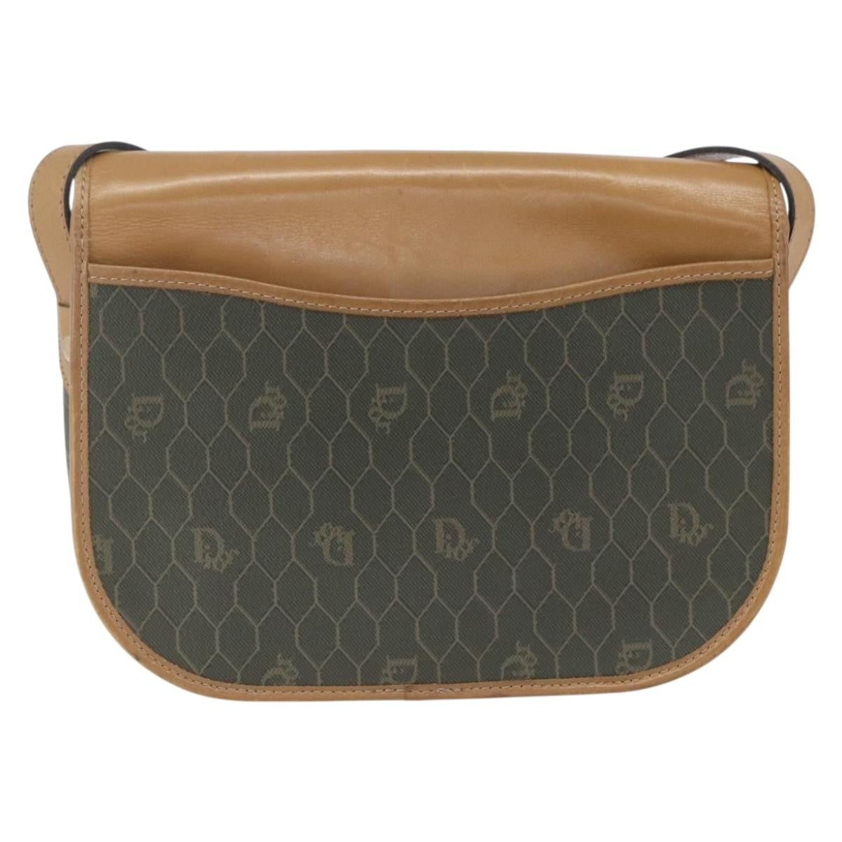 Christian Dior Vintage Honeycomb Flap Crossbody Bag Canvas And Leather Khaki Canvas Shoulder Bag Bag (Pre-Owned)