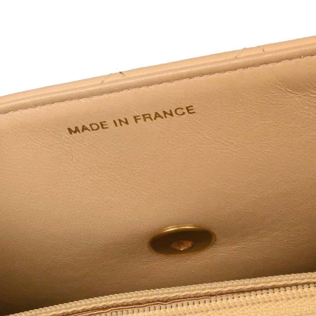 Chanel Vintage Top Handle Flap Bag Quilted Lambskin Beige Leather Handbag