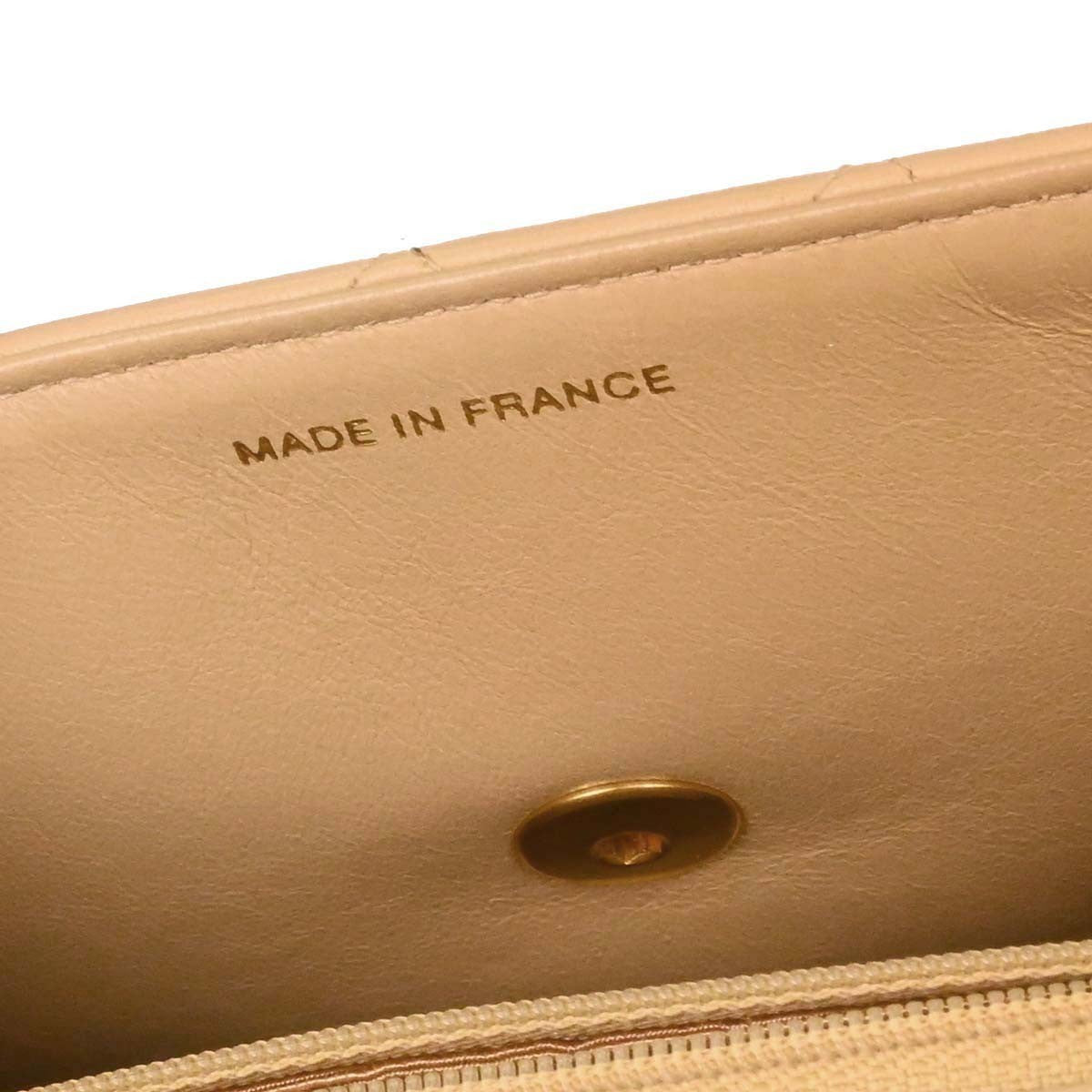 Chanel Vintage Top Handle Flap Bag Quilted Lambskin Beige Leather Handbag