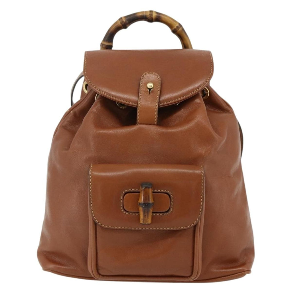 Gucci Vintage Bamboo Backpack Leather Brown Leather Backpack Bag (Pre-Owned)