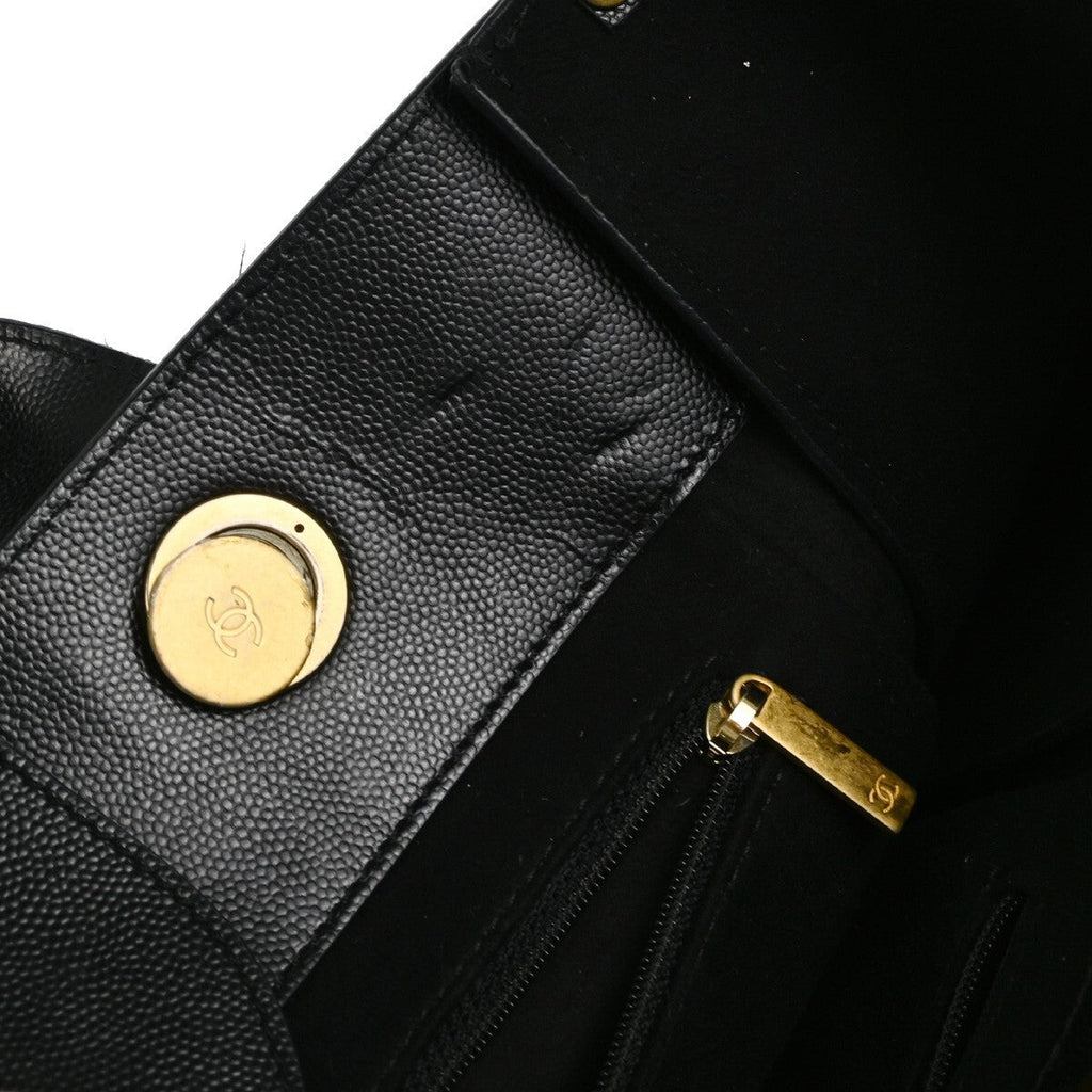 Chanel Deauville Tote Studded Caviar Black Leather Tote Bag Bag