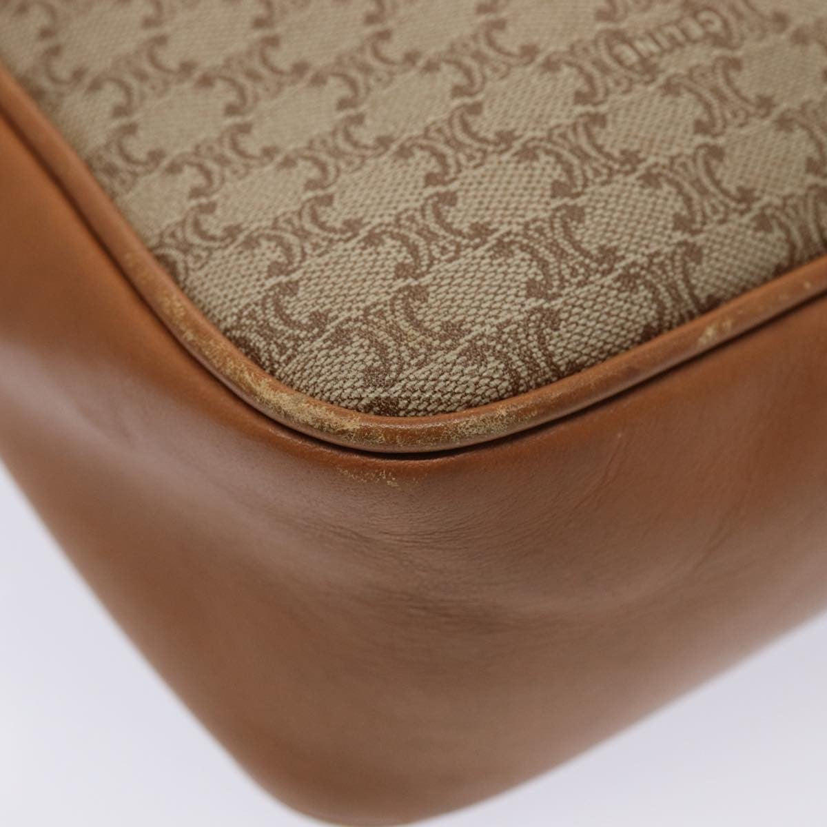Celine Vintage Macadam Shoulder Bag Canvas And Leather Beige Canvas Shoulder Bag Bag