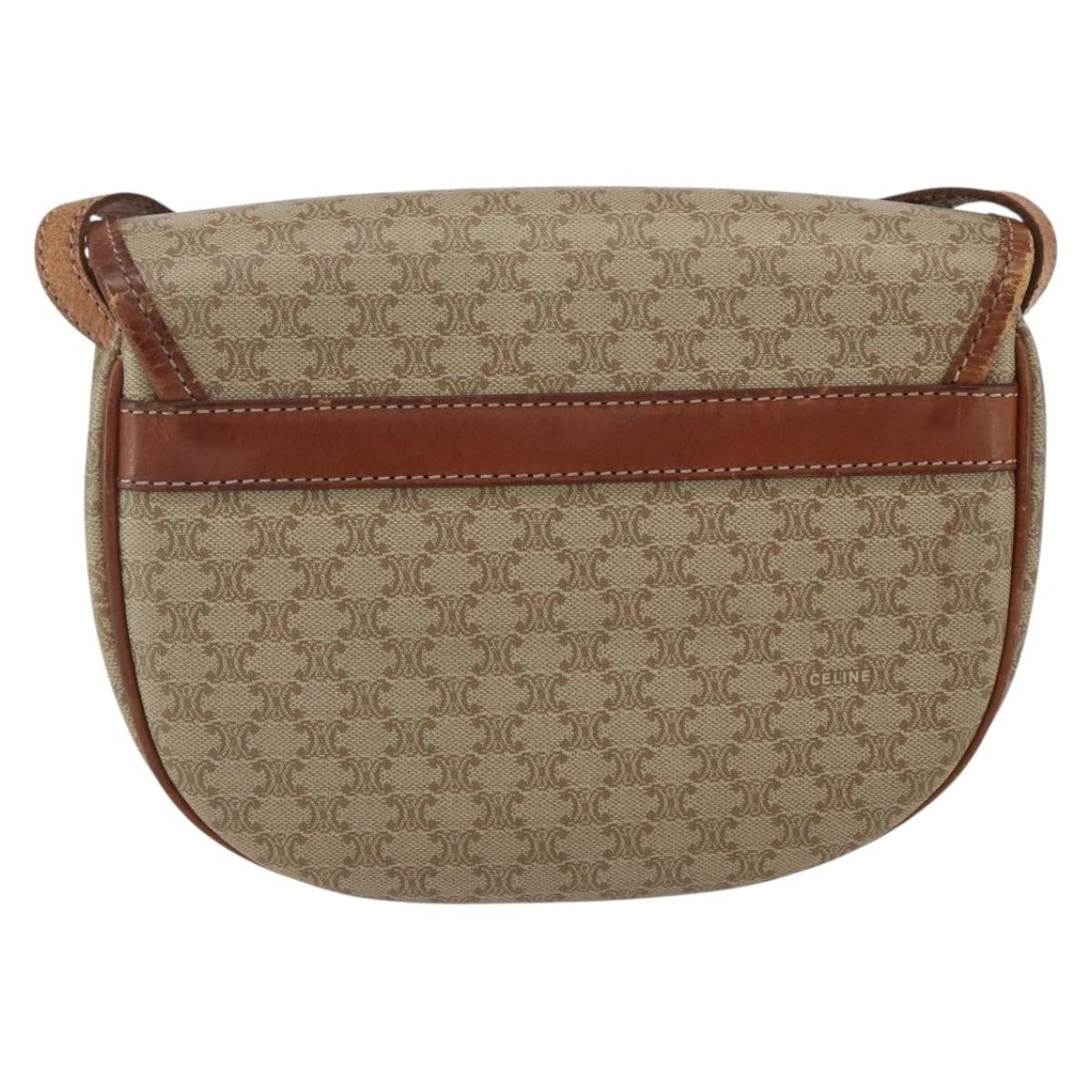 Celine Vintage Macadam Circle Logo Shoulder Bag Canvas And Leather Beige Canvas Shoulder Bag Bag