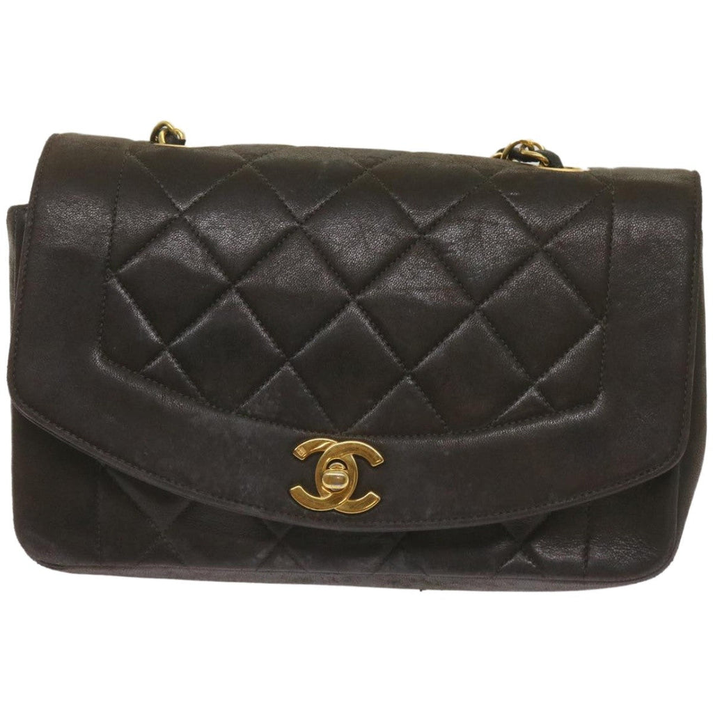 Chanel Vintage Diana Flap Bag Quilted Lambskin Black Leather Shoulder Bag Bag