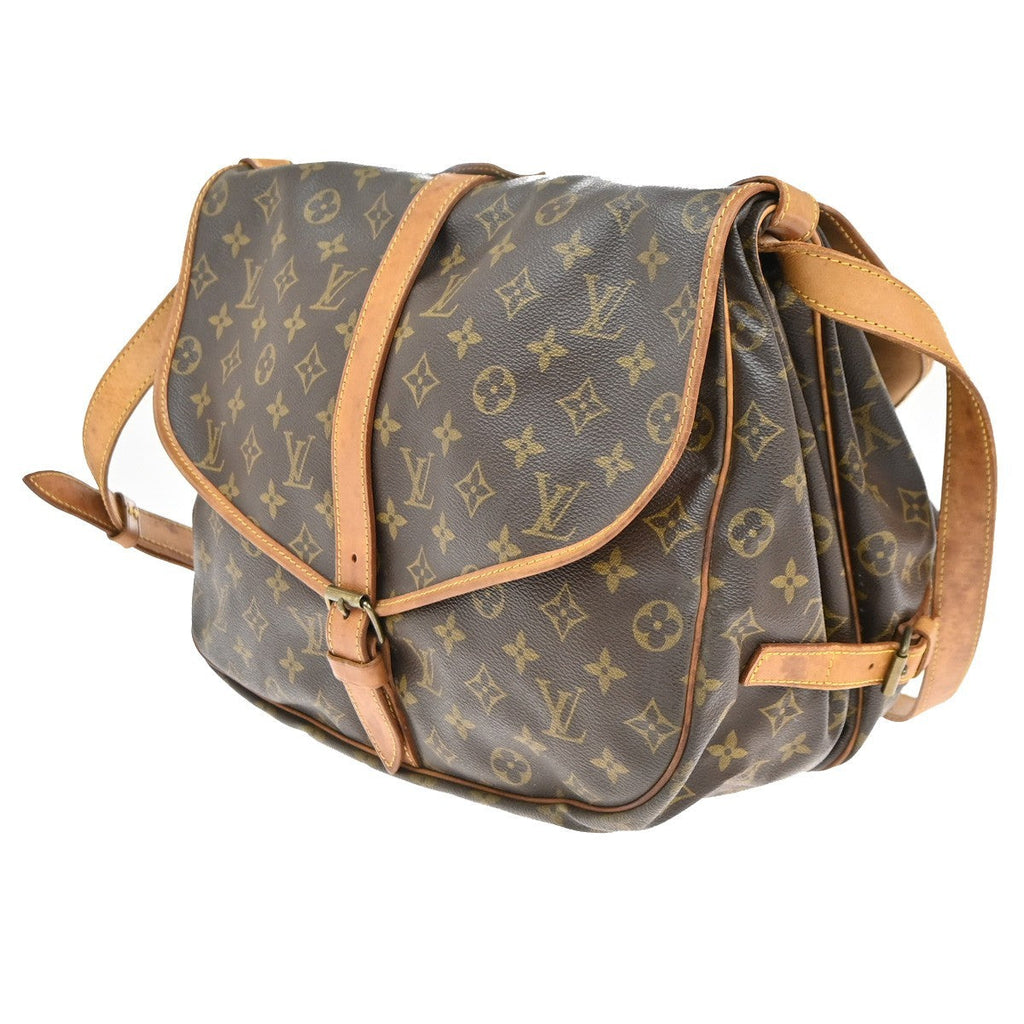 Louis Vuitton Saumur Handbag Monogram Canvas Brown Leather Shoulder Bag