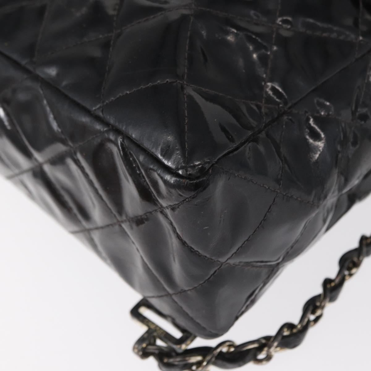 Chanel Vintage Square Flap Backpack Enamel Black Patent_Leather Backpack Bag