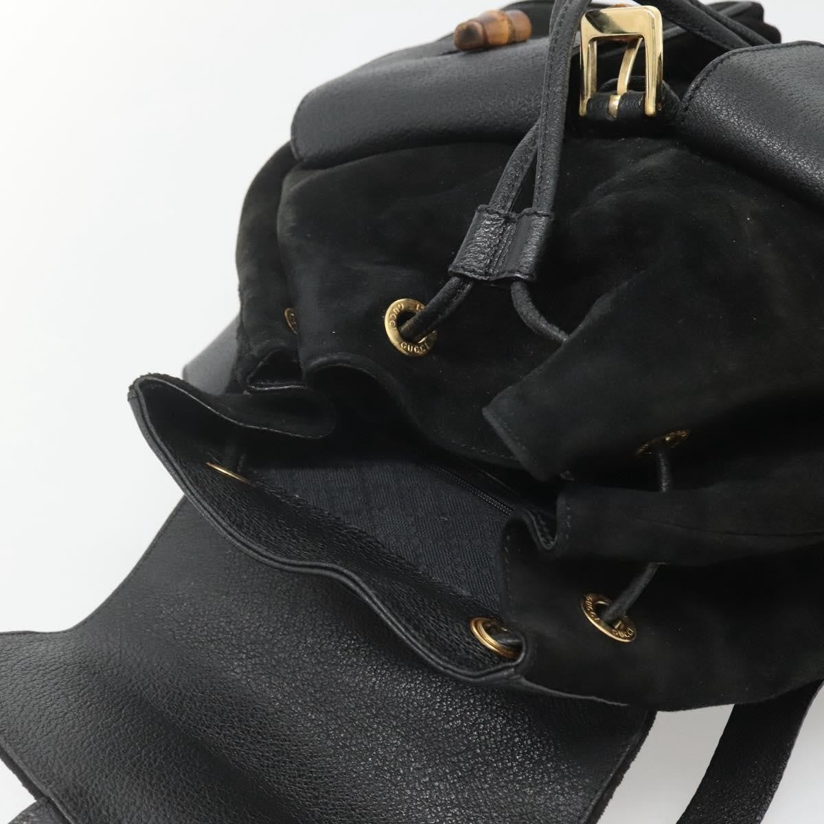 Gucci Vintage Bamboo Backpack Suede And Leather Black Suede Backpack Bag (Pre-Owned)