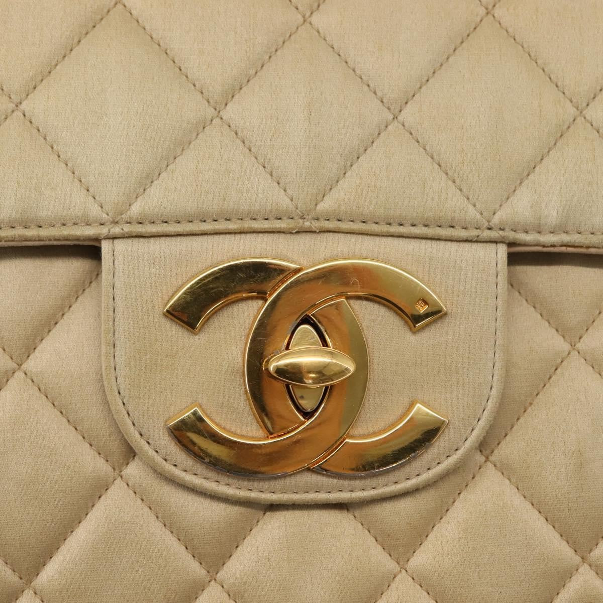 Chanel Vintage Classic Single Flap Bag Silk Beige Satin Shoulder Bag Bag