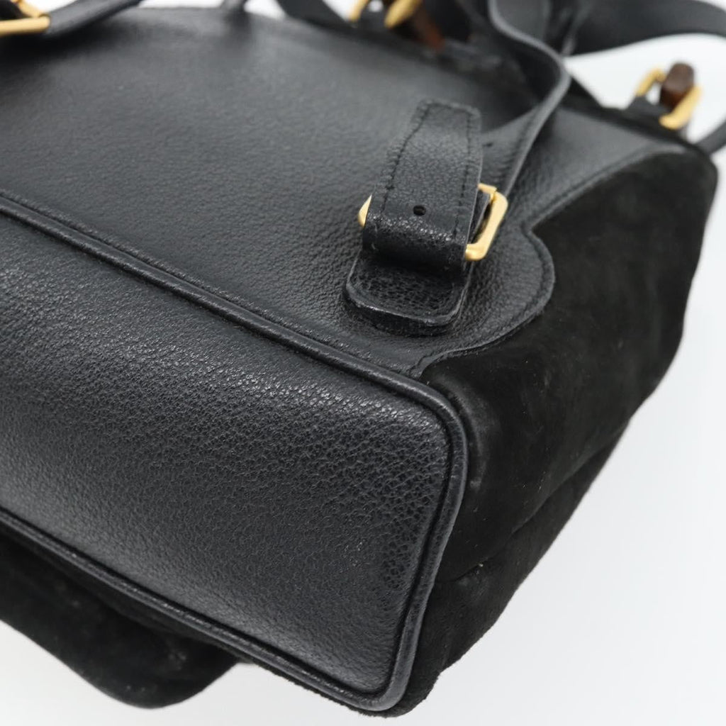 Gucci Vintage Bamboo Backpack Suede Black Suede Backpack Bag (Pre-Owned)