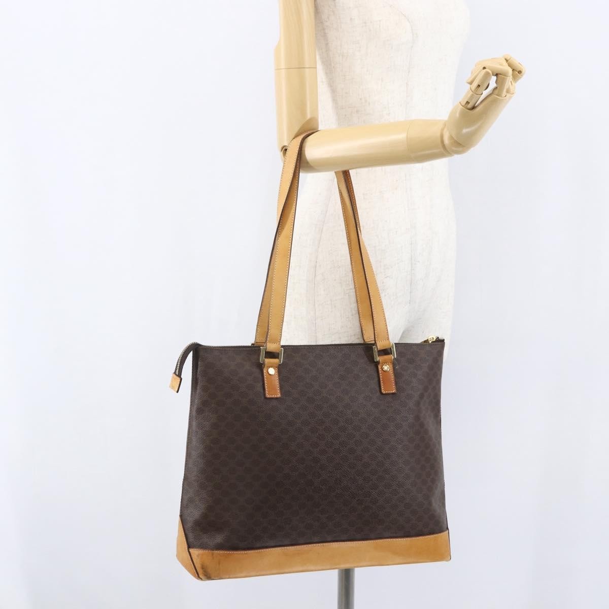 Celine Vintage Macadam Tote Bag Canvas And Leather Brown Canvas Tote Bag Bag