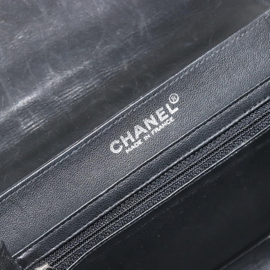 Chanel Chocolate Bar Accordion Reissue Flap Bag Quilted Lambskin Black Leather Handbag