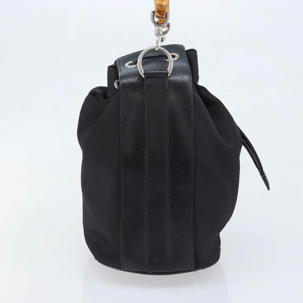 Gucci Vintage Bamboo Bucket Bag Nylon And Leather Black Nylon Handbag (Pre-Owned)