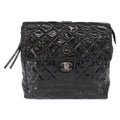 Chanel Vintage Square Flap Backpack Enamel Black Patent_Leather Backpack Bag