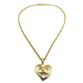 Chanel Cc Heart Pendant Necklace Metal Gold Gold_Plated Necklace Jewelry