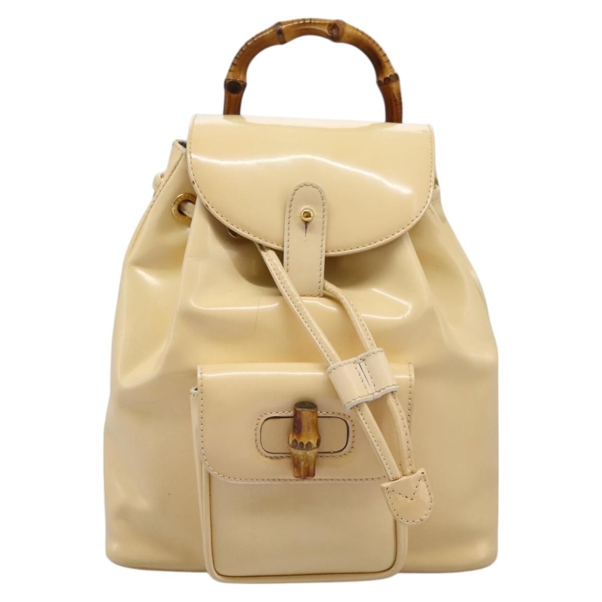Gucci Vintage Bamboo Backpack Patent Beige Patent_Leather Backpack Bag (Pre-Owned)
