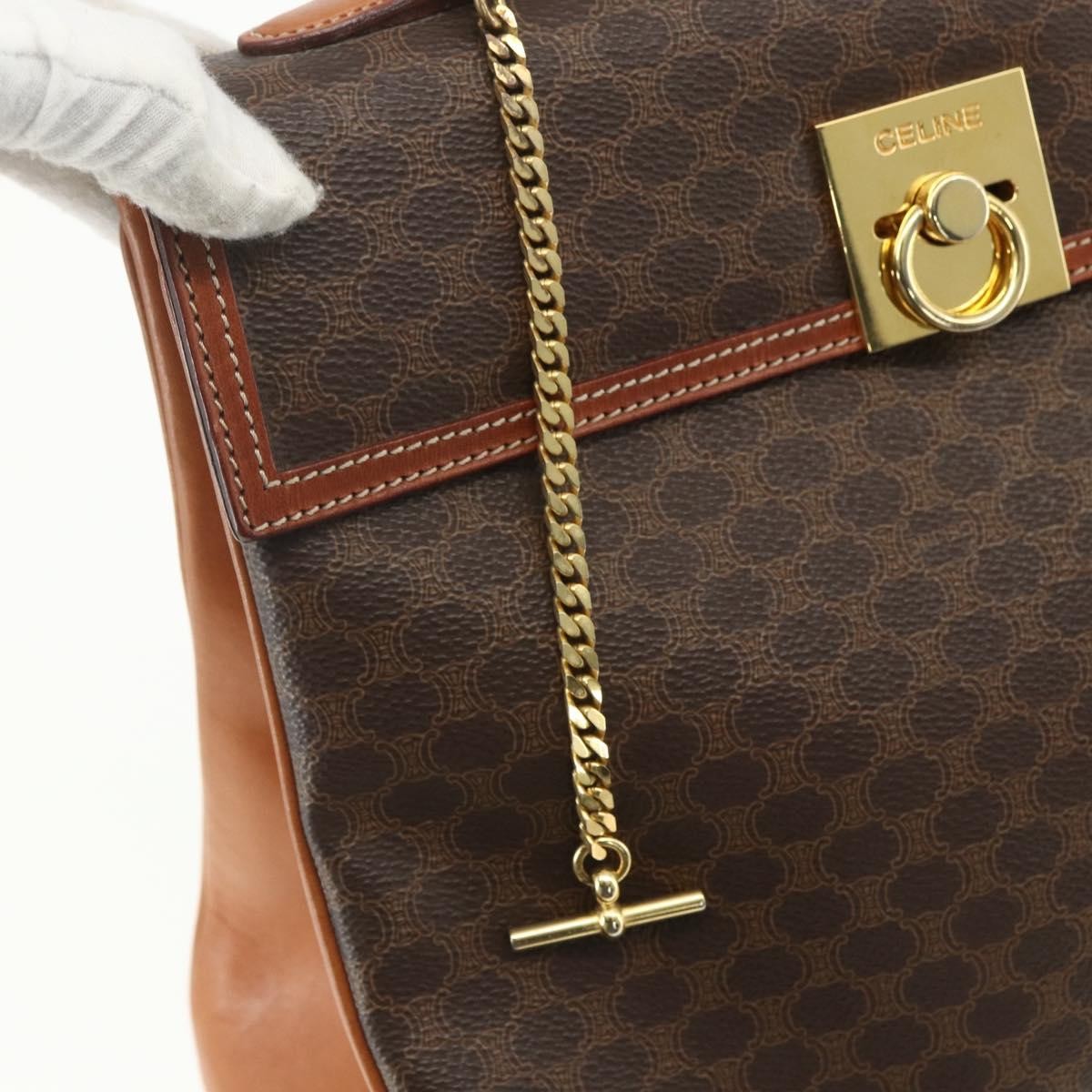 Celine Vintage Macadam Handbag Canvas And Leather Brown Canvas Handbag