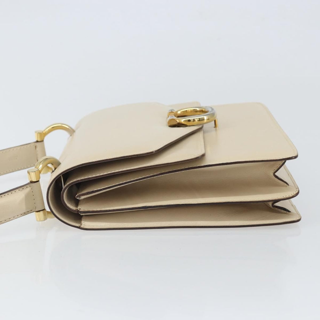 Celine Vintage Top Handle Bag Glazed Leather Ecru Leather Handbag