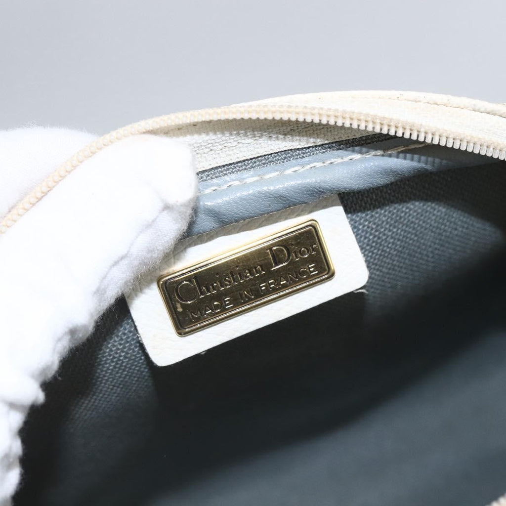 Christian Dior Vintage Honeycomb Shoulder Bag Canvas And Leather White Canvas Shoulder Bag Bag (Pre-Owned)