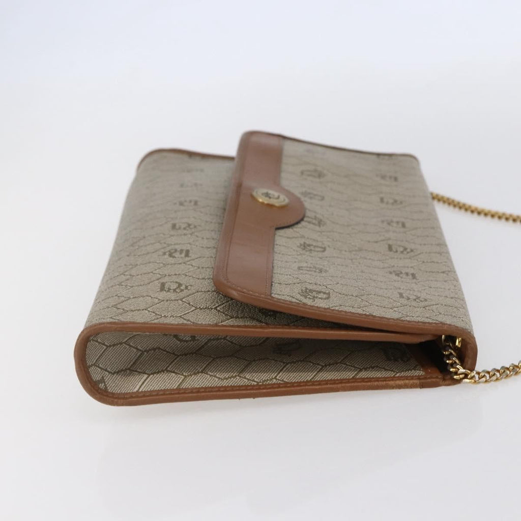 Christian Dior Vintage Honeycomb Chain Canvas Beige Canvas Shoulder Bag Bag (Pre-Owned)