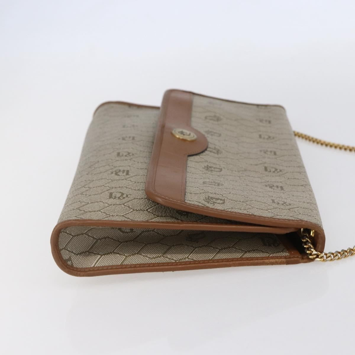 Christian Dior Vintage Honeycomb Chain Canvas Beige Canvas Shoulder Bag Bag (Pre-Owned)