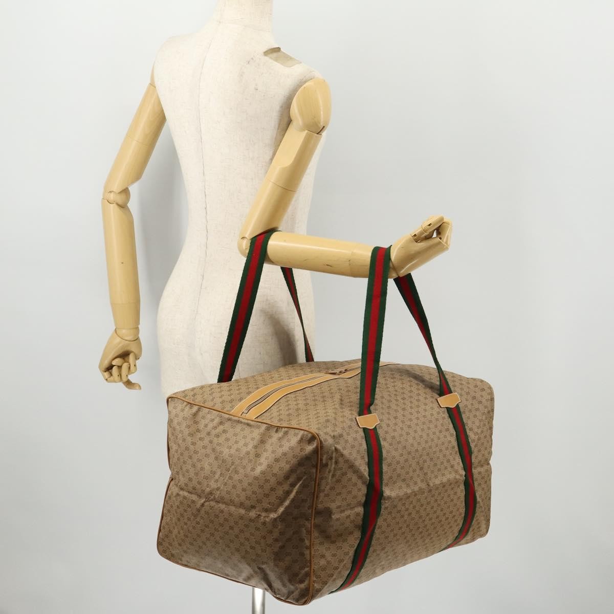 Gucci Web Trim Weekend Duffle Bag Gg Coated Canvas Beige Canvas Travel Bag Bag (Pre-Owned)
